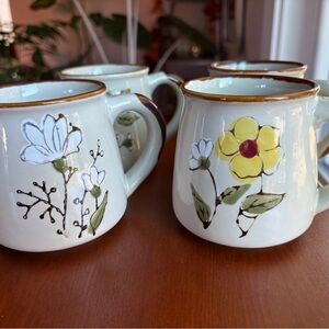 Vintage Casualstone - Set of 4 Coffee Mugs  in Korea Floral Pattern Cups 1970s